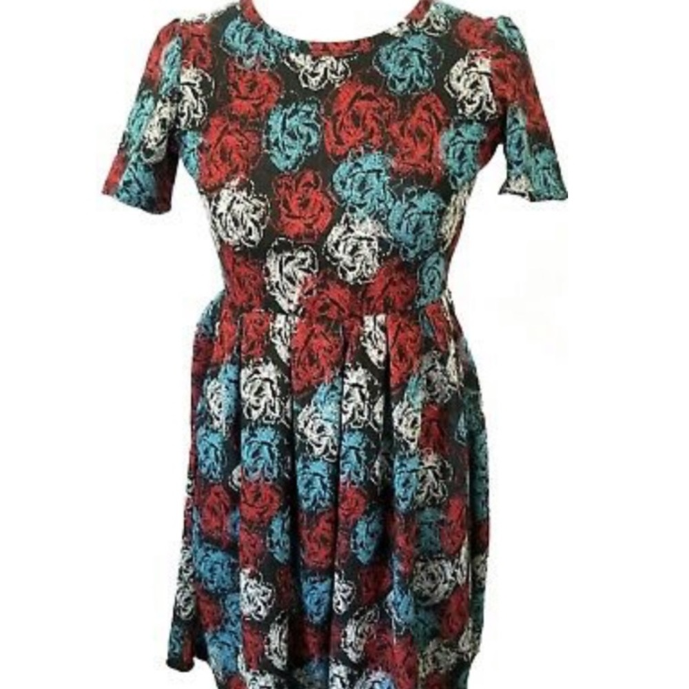 Lularoe Amelia Dress XL Grey Floral Rose Jacquard